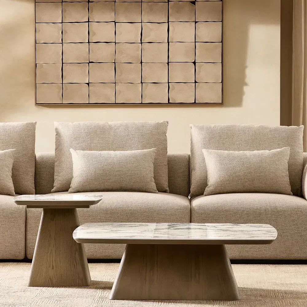 Riviera III Isabelline White 3 Pieces Modular Fabric Sofa