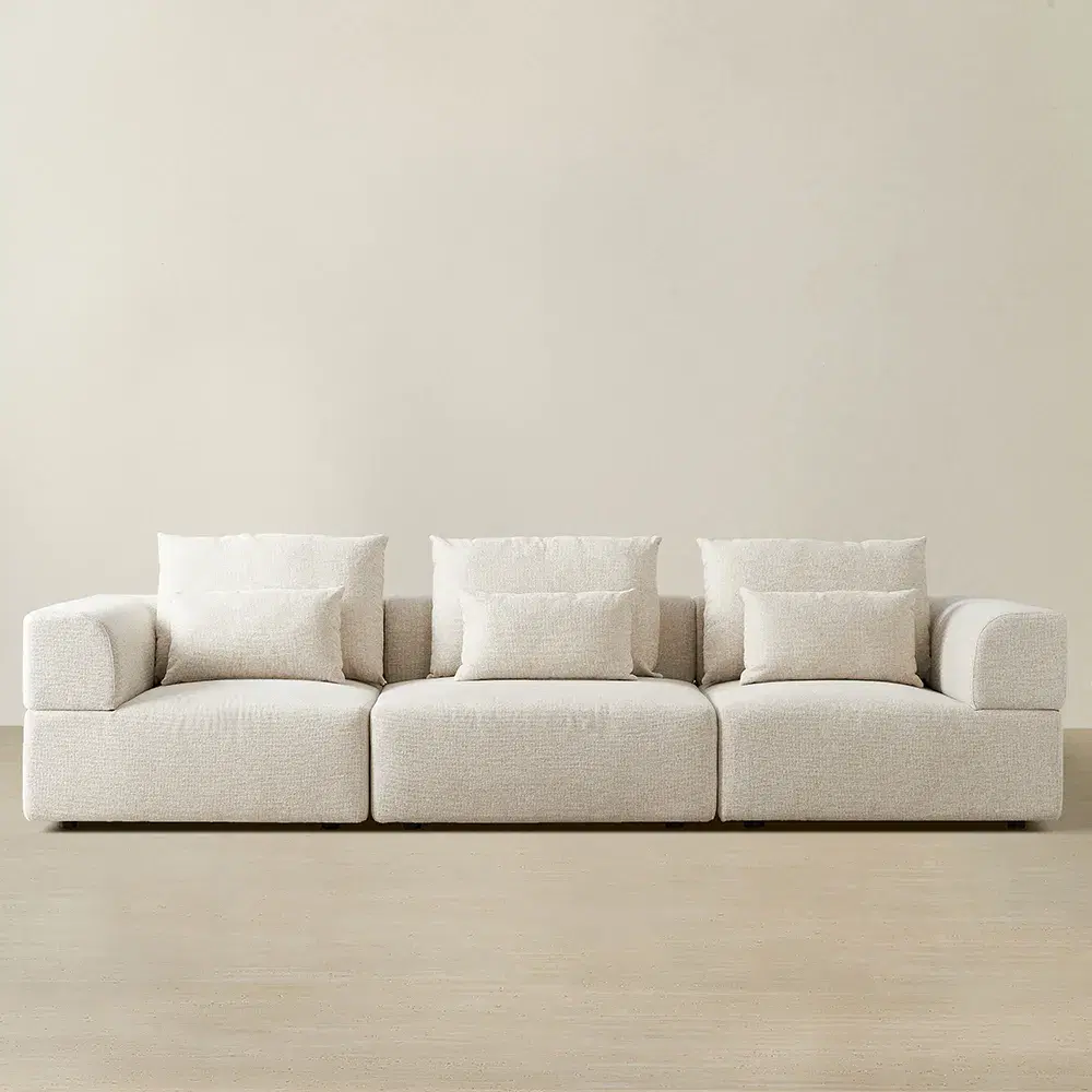 Riviera III Isabelline White 3 Pieces Modular Fabric Sofa