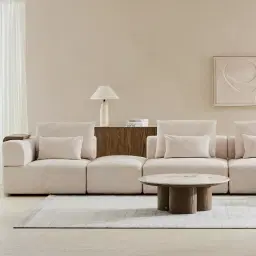 Riviera III Powder White Chenille 2 Pieces Modular Fabric Sofa