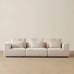 Riviera III Powder White Chenille 3 Pieces Modular Fabric Sofa