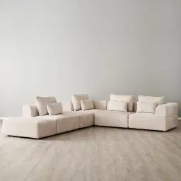 Riviera III Powder White Chenille Fabric Modular Sofa