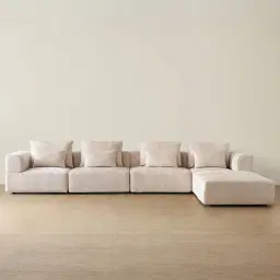 Riviera III Powder White Chenille Fabric Modular Sofa