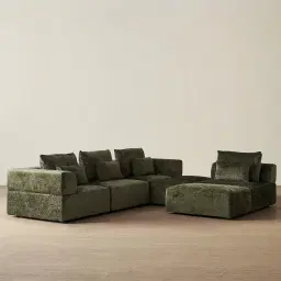 Riviera III Green Chenille Fabric Modular Sofa