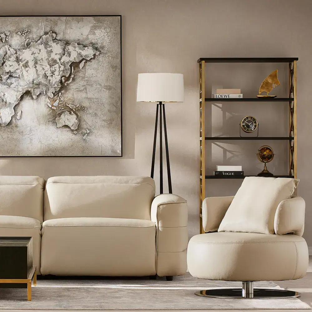 Amelie Almond Cream Leather 2 Pieces Modular Dual Electric Recliner