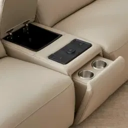 Amelie Almond Cream Leather 2 Pieces Modular Dual Electric Recliner With Rectangle Console