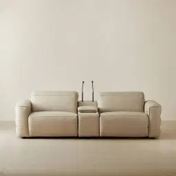 Amelie Almond Cream Leather 2 Pieces Modular Dual Electric Recliner With Rectangle Console