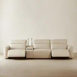 Amelie Almond Cream Leather 3 Pieces Modular Dual Electric Recliner With Rectangle Console