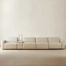 Amelie Almond Cream Leather 4 Pieces Modular Dual Electric Recliner With Rectangle Console