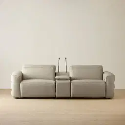 Amelie Milk Coffee Leather 2 Pieces Modular Dual Electric Recliner With Rectangle Console