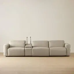 Amelie Milk Coffee Leather 3 Pieces Modular Dual Electric Recliner With Rectangle Console