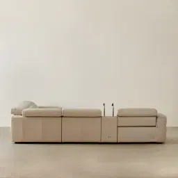 Amelie Almond Cream Leather Modular Dual Electric Recliner With Single Rectangle Console