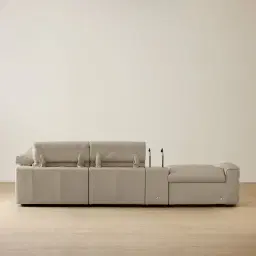 Amelie  Milk Coffee Leather Modular Dual Electric Recliner With Single Rectangle Console