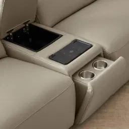 Amelie  Milk Coffee Leather Modular Dual Electric Recliner With Single Rectangle Console