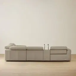 Amelie  Milk Coffee Leather Modular Dual Electric Recliner With Single Rectangle Console
