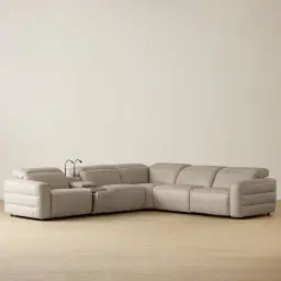 Amelie  Milk Coffee Leather Modular Dual Electric Recliner With Single Rectangle Console