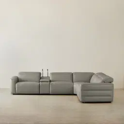 Amelie  Milk Coffee Leather Modular Dual Electric Recliner With Single Rectangle Console