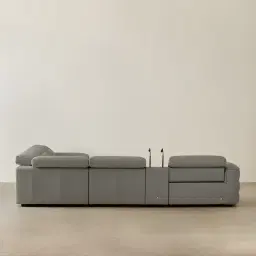 Amelie  Milk Coffee Leather Modular Dual Electric Recliner With Single Rectangle Console