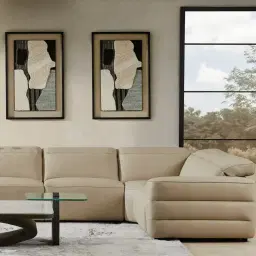 Amelie  Milk Coffee Leather Modular Dual Electric Recliner With Single Rectangle Console