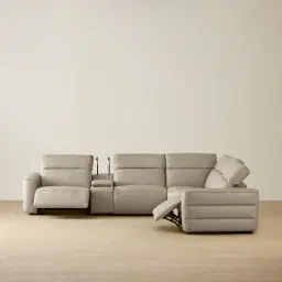 Amelie  Milk Coffee Leather Modular Dual Electric Recliner With Single Rectangle Console