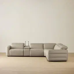Amelie  Milk Coffee Leather Modular Dual Electric Recliner With Single Rectangle Console