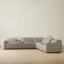 Amelie Milk Coffee Leather Modular Dual Electric Recliner With Dual Rectangle Consoles