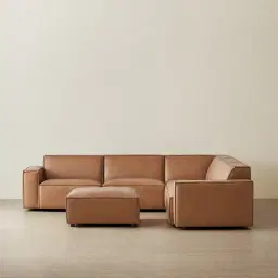 Lainey Medium Tan Modular Leather Sofa with Ottoman