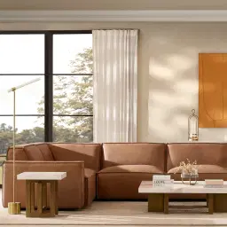 Lainey Medium Tan 3 Pieces Modular Leather Sofa with Corner