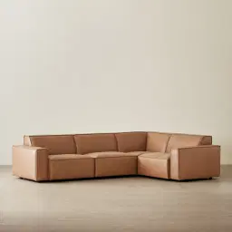 Lainey Medium Tan 3 Pieces Modular Leather Sofa with Corner