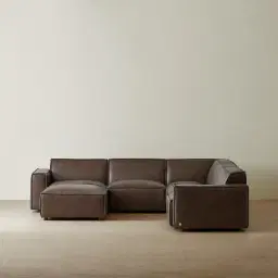 Lainey Chocolate Brown Modular Leather Sofa with Ottoman