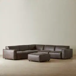 Lainey Chocolate Brown Modular Leather Sofa with Ottoman