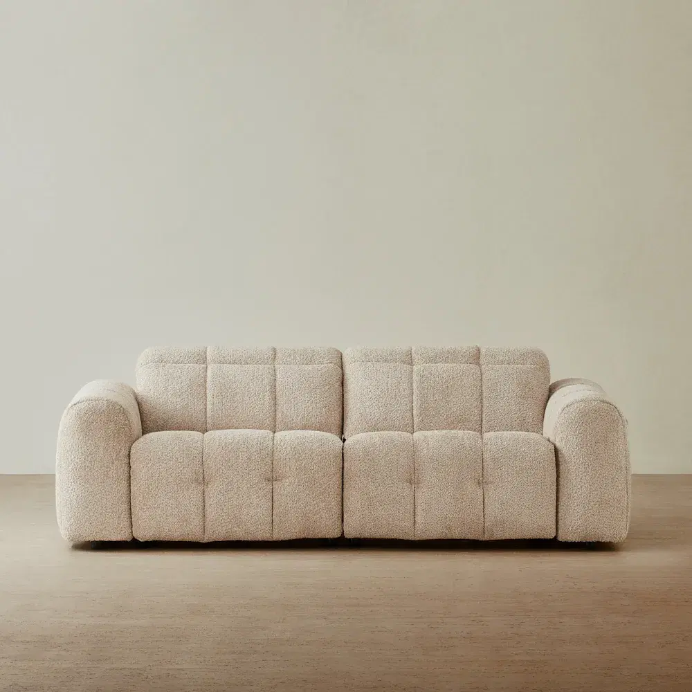 Montego Mid Beige Woven Fabric 2 Pieces Modular Dual Electric Recliner