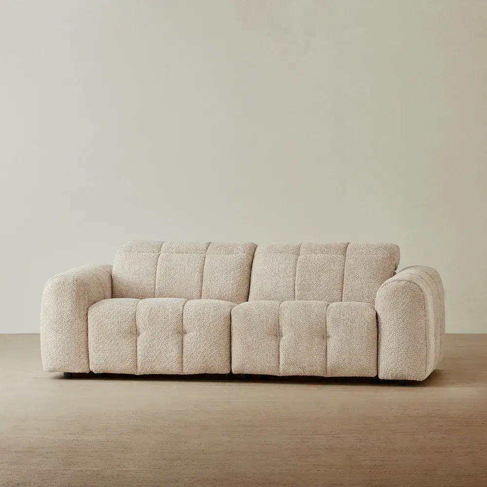 Montego Mid Beige Woven Fabric 2 Pieces Modular Dual Electric Recliner