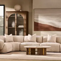 Willow Powder White Chenille Fabric Modular Corner Sofa