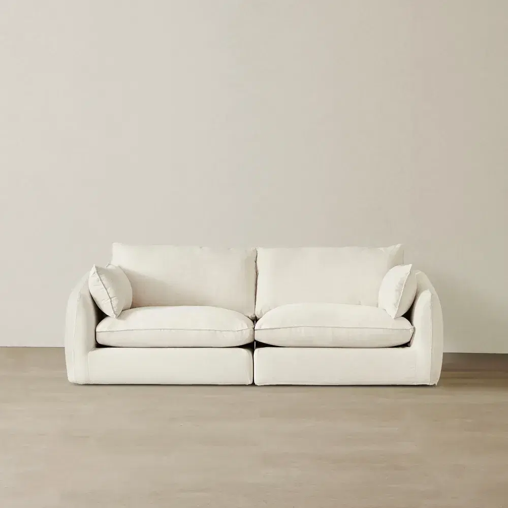 Macie Lite Chiffon White Fabric 2 Pieces Modular Sofa