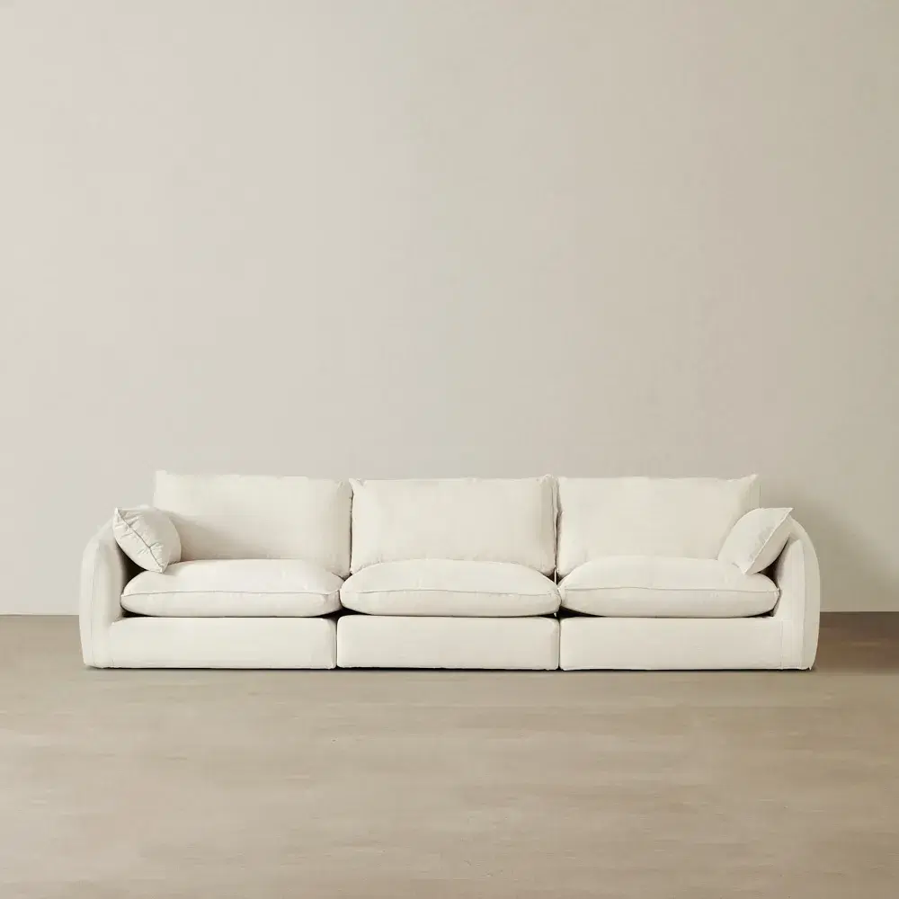 Macie Lite Chiffon White Fabric 3 Pieces Modular Sofa