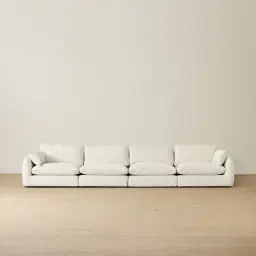 Macie Lite Chiffon White Fabric 4 Pieces Modular Sofa