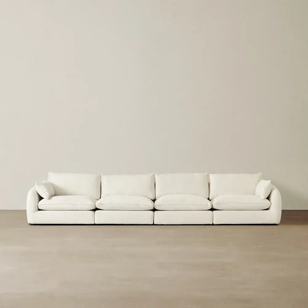 Macie Lite Chiffon White Fabric 4 Pieces Modular Sofa