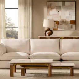 Macie Lite Chiffon White Fabric 4 Pieces Modular Sofa