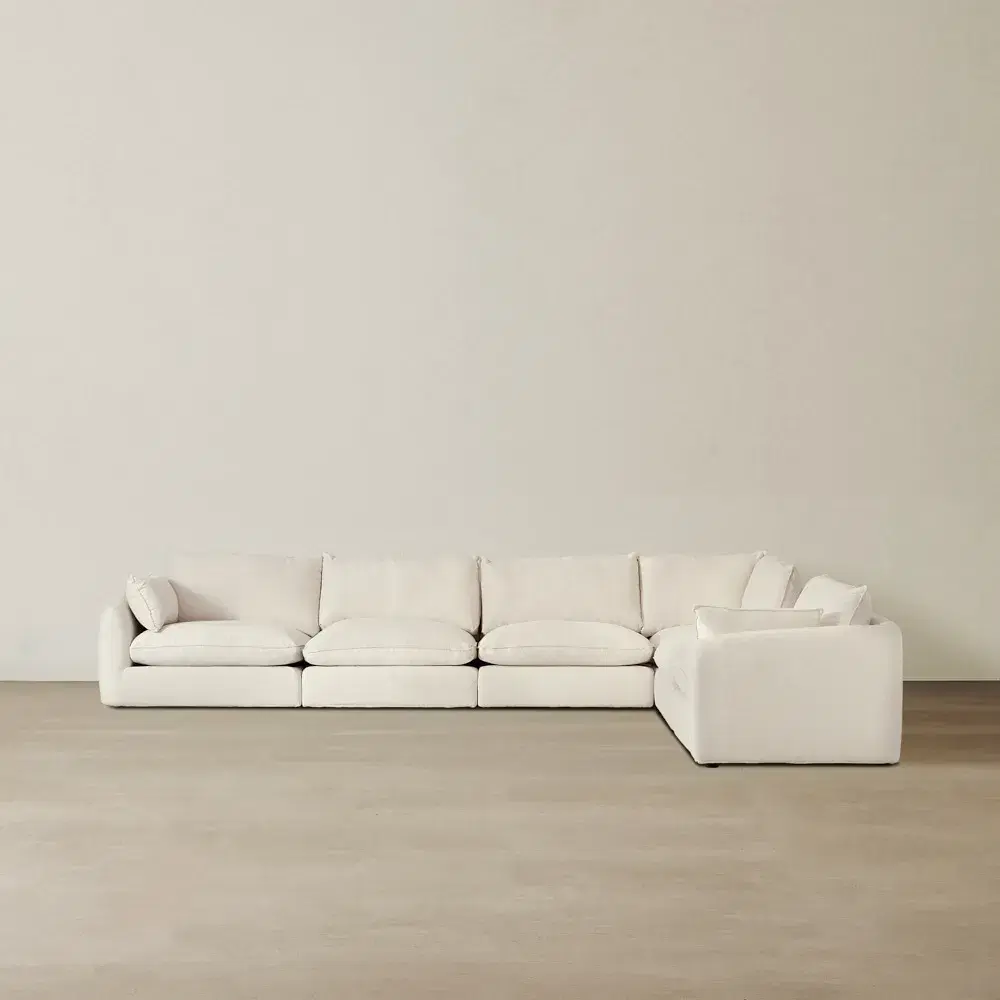 Macie Lite Chiffon White Fabric Modular Corner Sofa