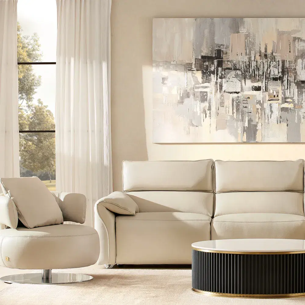 Arlington Almond Cream Leather 3 Pieces Modular Dual Electric Recliner