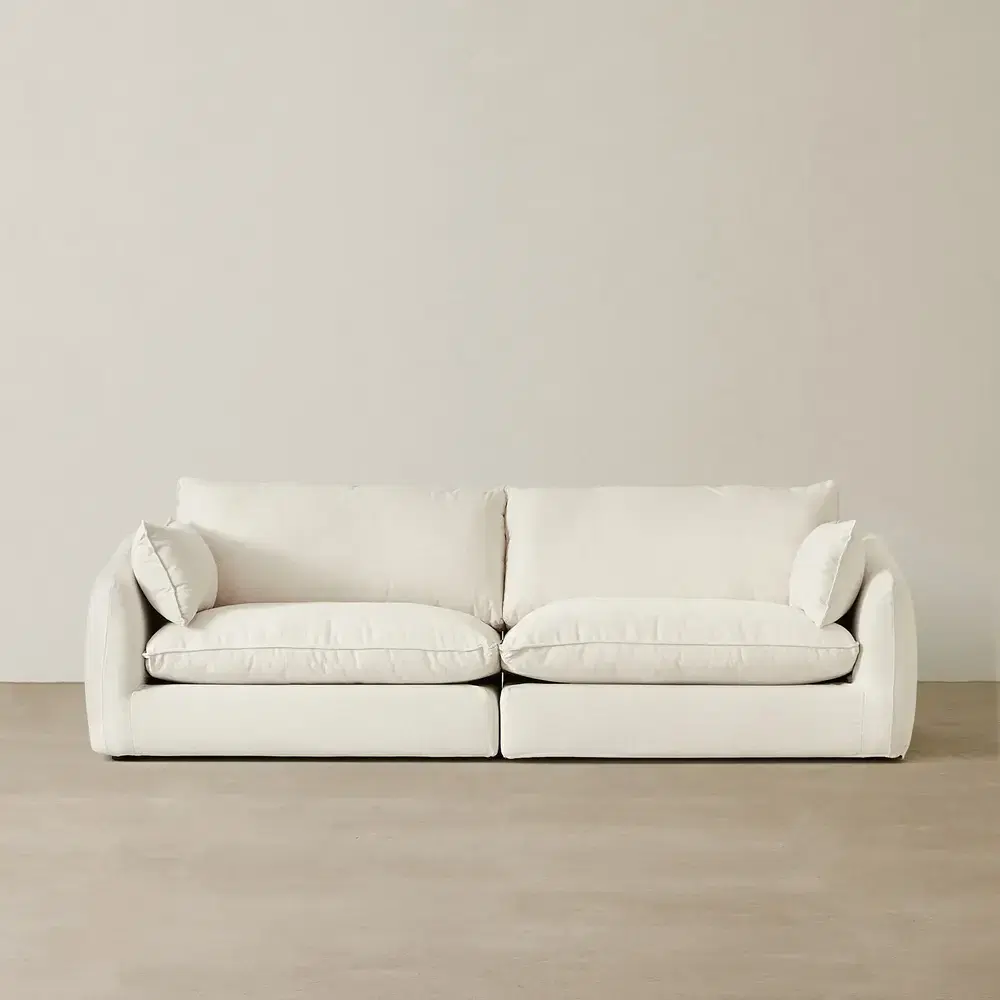 Macie Chiffon White Fabric 2 Pieces Modular Sofa