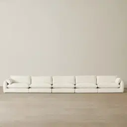 Macie Chiffon White Fabric 5 Pieces Modular Sofa