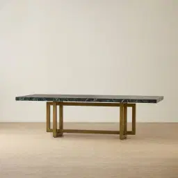Grayson Brushed Bronze Rectangular Dining Table with Emerald Green Sintered Stone Top - 240x105cm