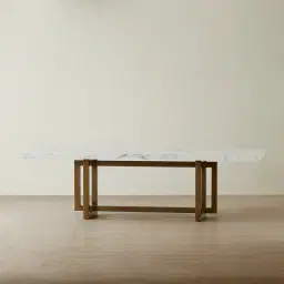 Grayson Brushed Bronze Rectangular Dining Table with Statuario White Sintered Stone Top - 268x118cm
