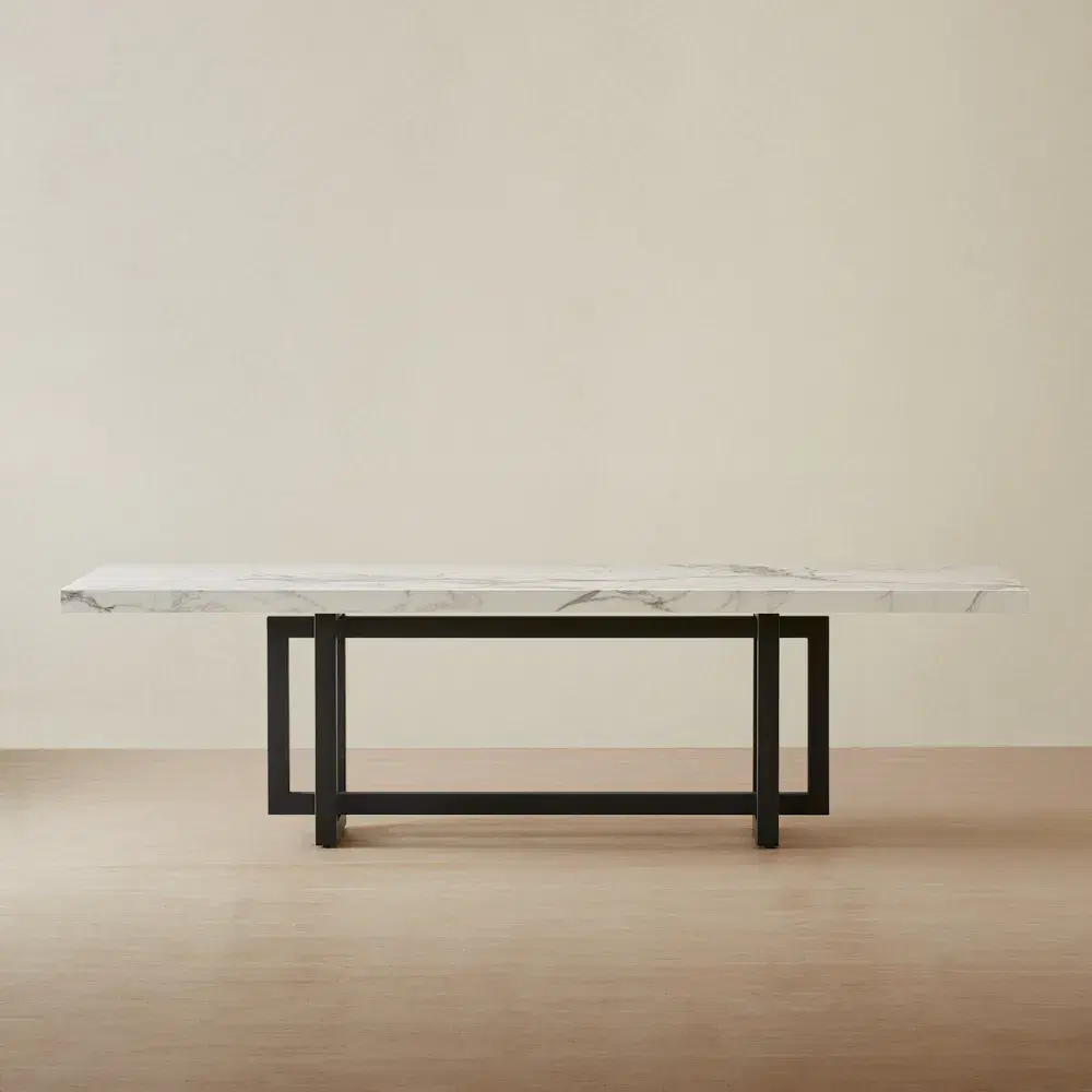 Grayson Statuario White Sintered Stone Rectangular Dining Table - Black Legs 268x118cm