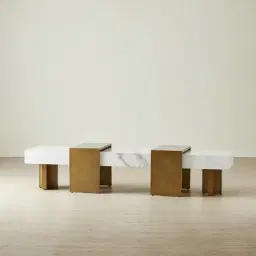 Grayson Brushed Bronze Entertainment Unit with Statuario White Sintered Stone Top