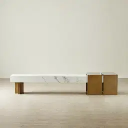 Grayson Brushed Bronze Entertainment Unit with Statuario White Sintered Stone Top