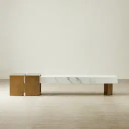 Grayson Brushed Bronze Entertainment Unit with Statuario White Sintered Stone Top