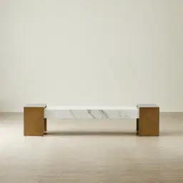 Grayson Brushed Bronze Entertainment Unit with Statuario White Sintered Stone Top