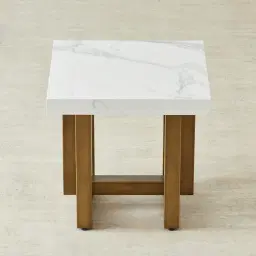Grayson Brushed Bronze Side Table with Statuario White Sintered Stone Top